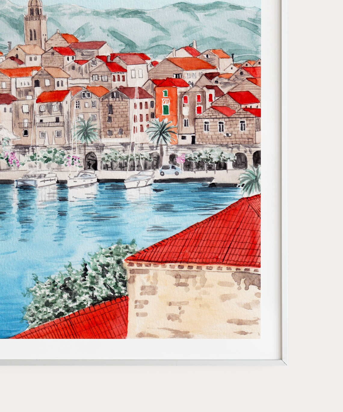 Korcula, Croatia Cityscape Art Print, Travel Poster - Image 3
