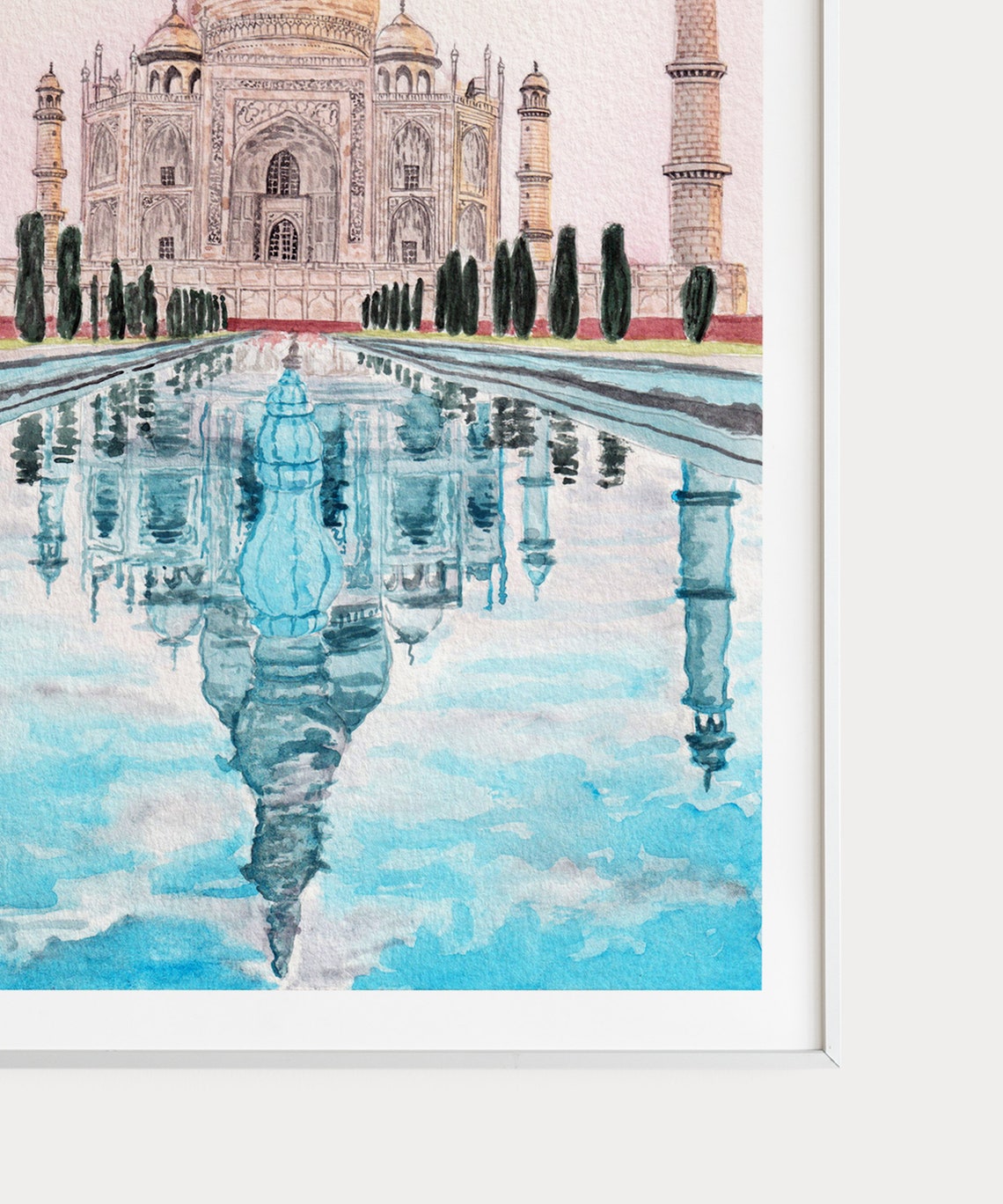 Taj Mahal Agra Sunrise Reflection Symmetrical Watercolor Poster - Image 2