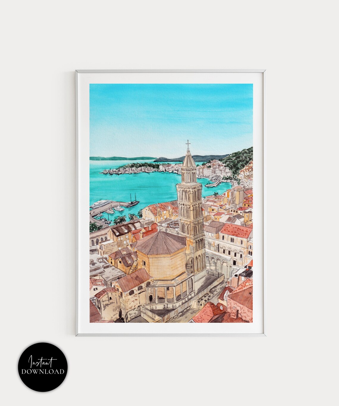 Split Croatia Travel Poster, Adriatic Sea Cityscape