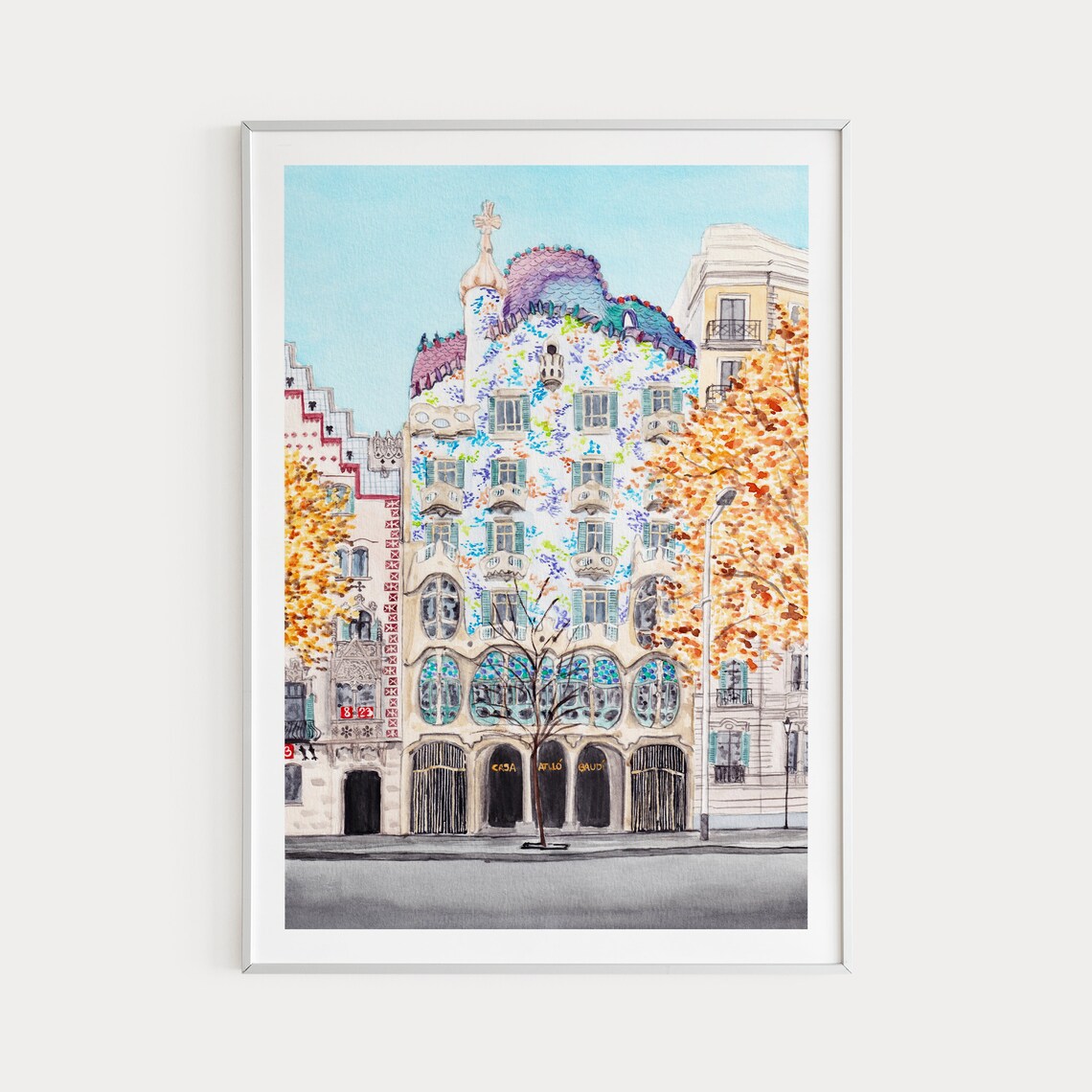 Casa Batlló Barcelona Travel Poster, Spain Cityscape