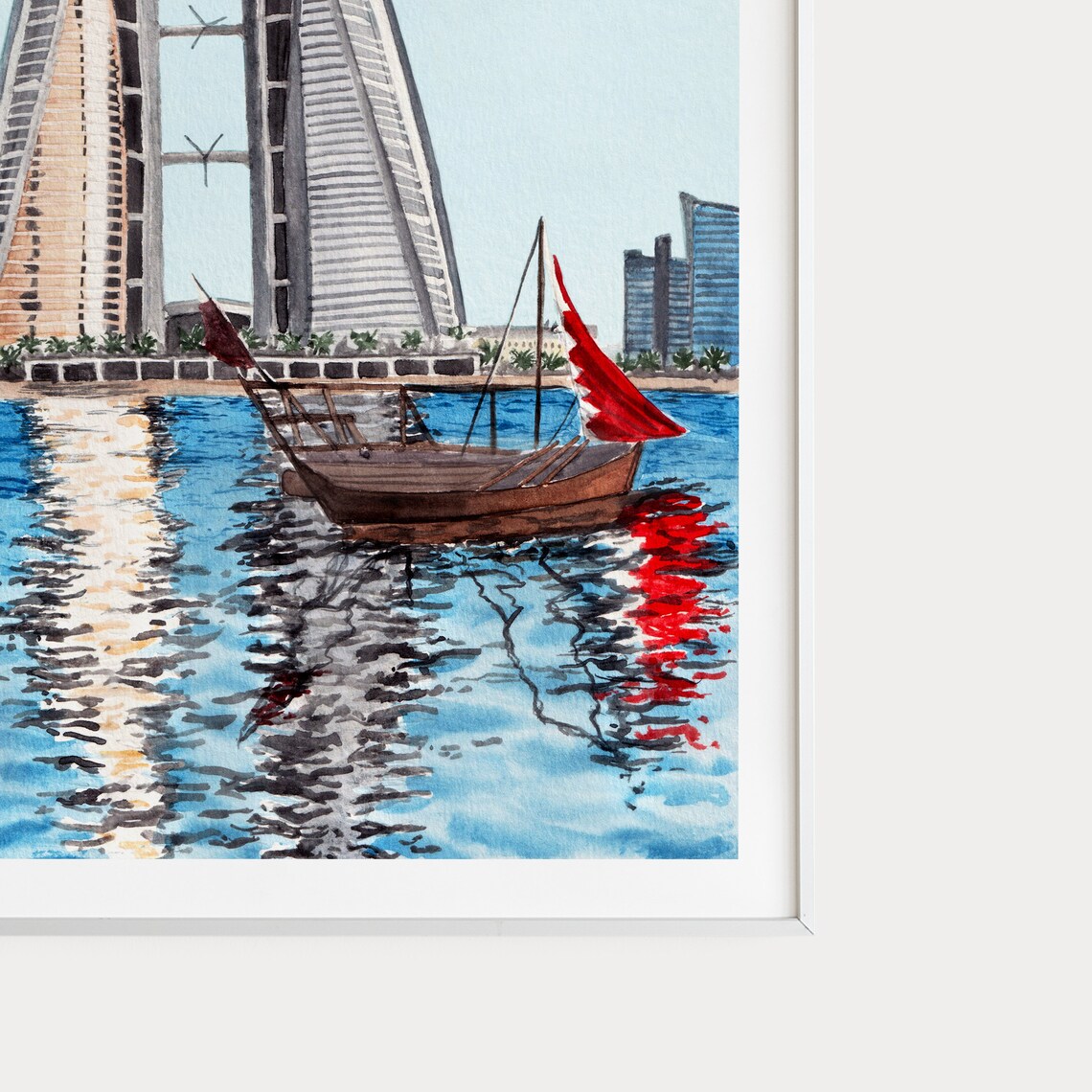 Manama Bahrain World Trade Center Twin Towers Watercolor Poster - Image 3