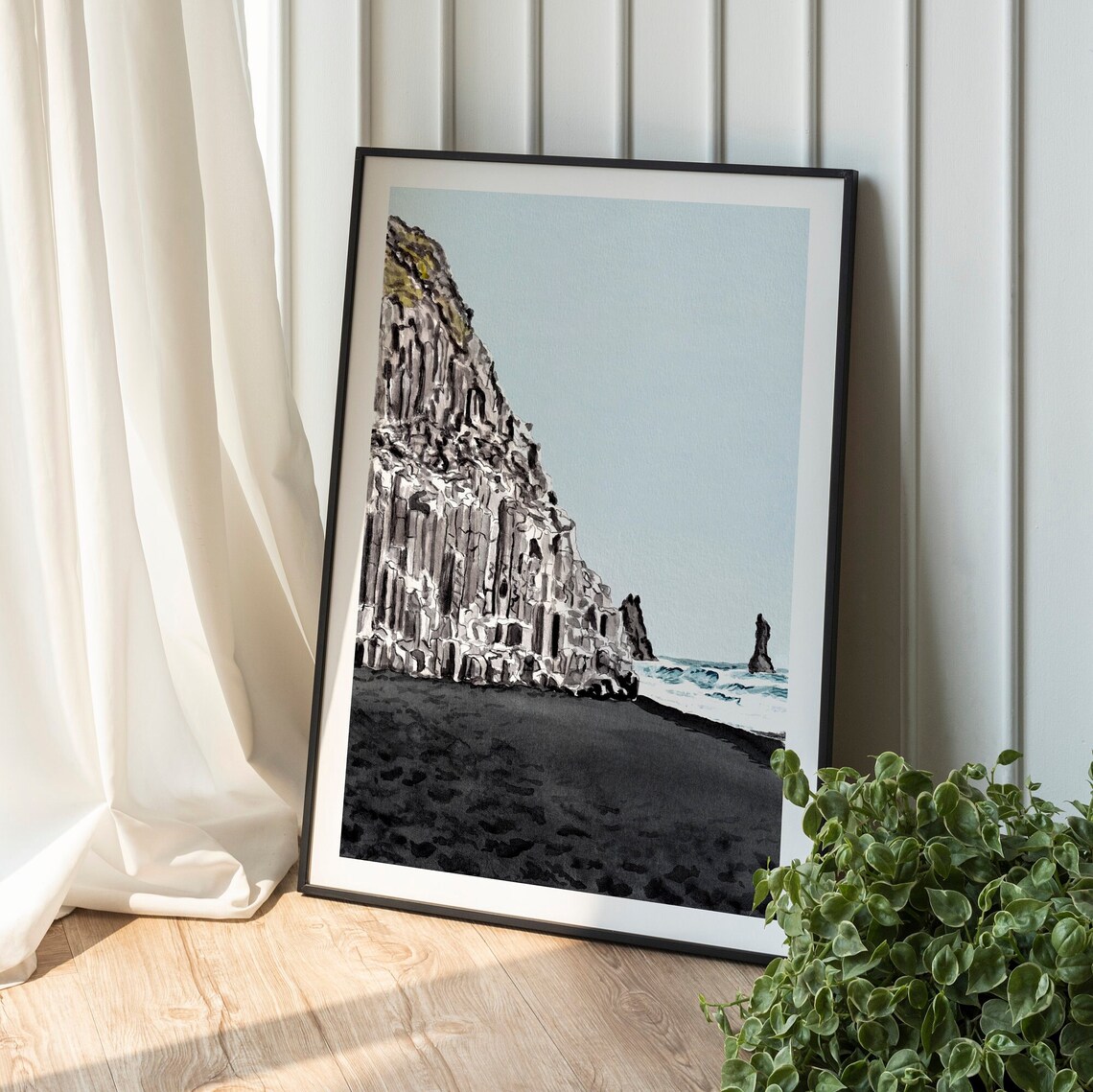 Iceland Watercolor Travel Poster, Black Sand Beach - Image 2