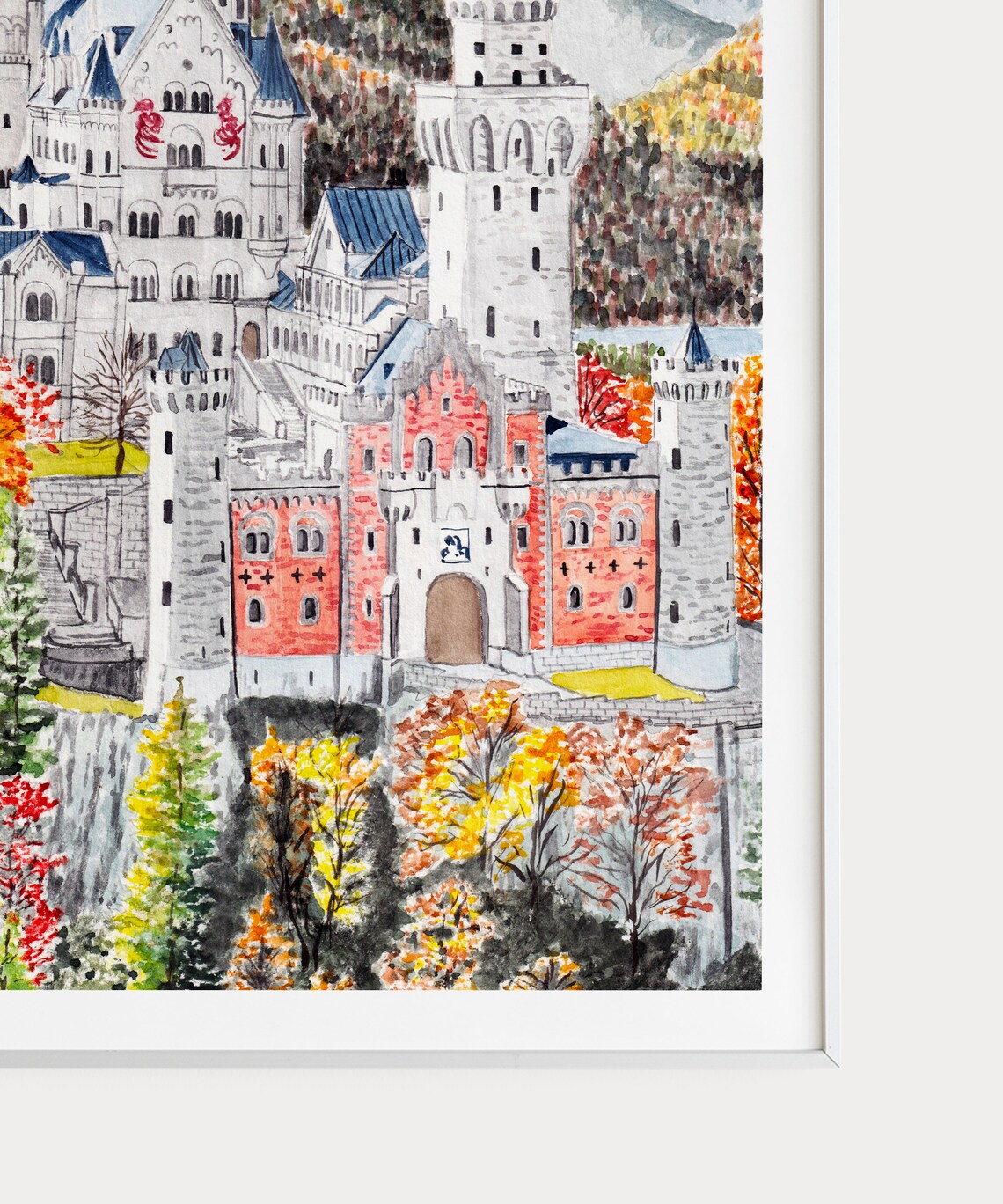 Neuschwanstein Castle Germany Watercolor Travel Poster - Image 3