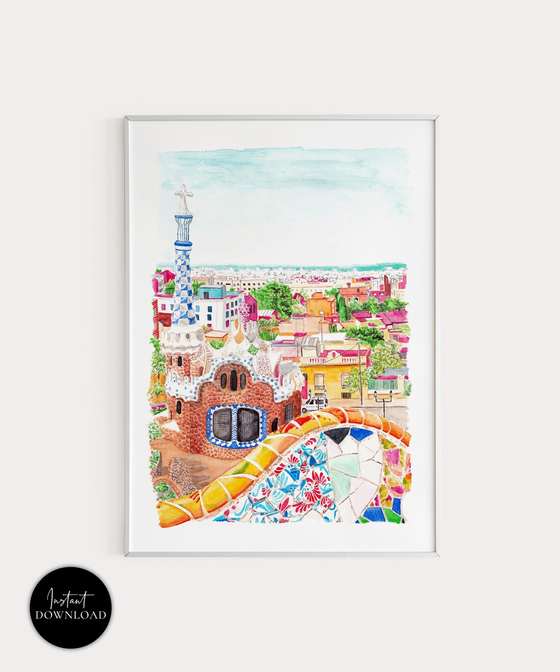 Barcelona Park Guell Travel Poster, Spain Wall Art