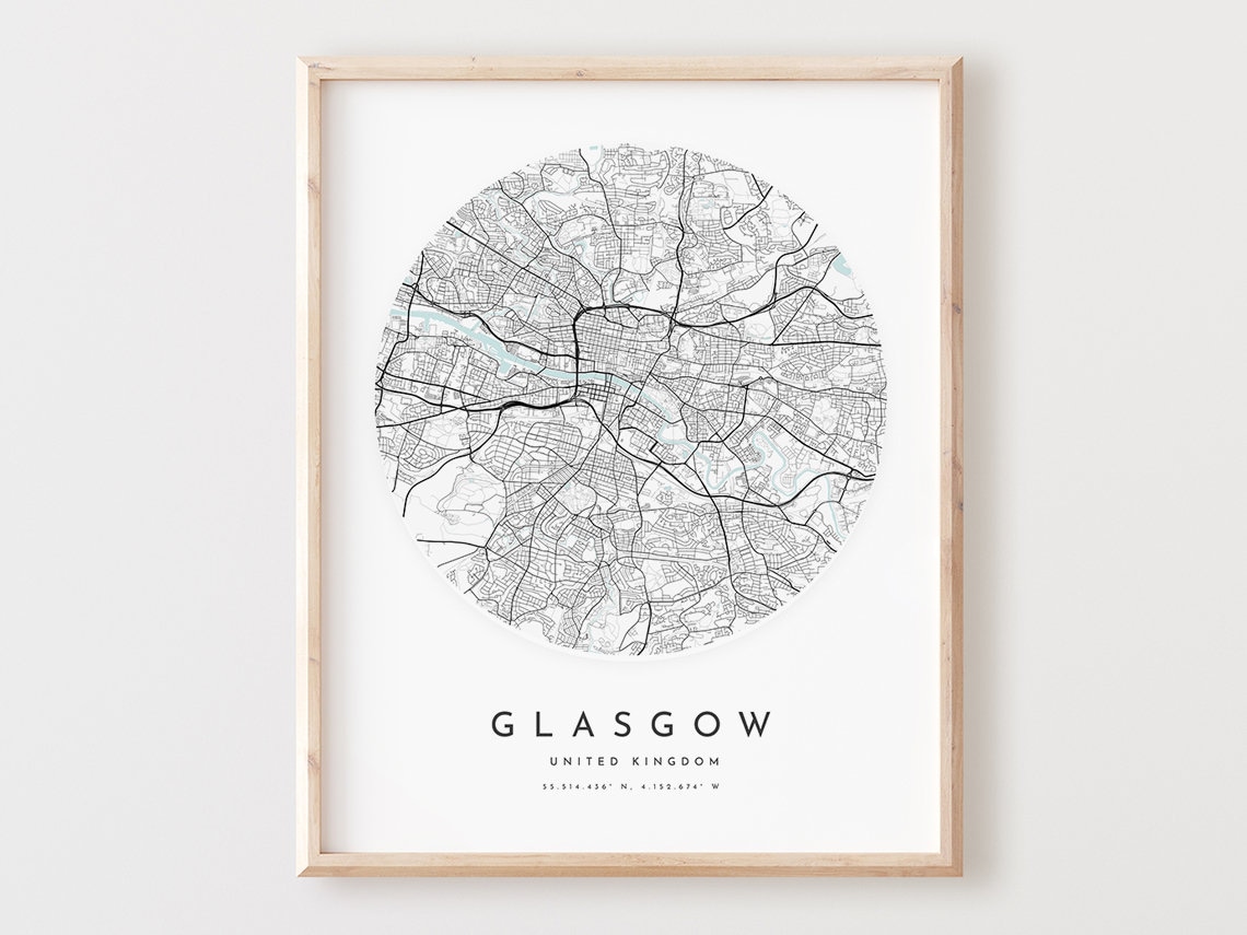 Glasgow Map Print City Street Art Poster