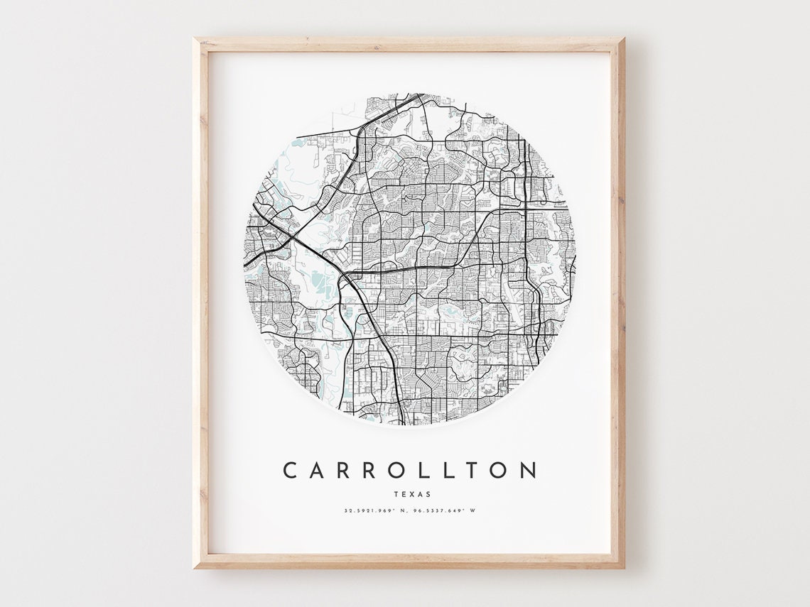 Carrollton Texas City Map Poster Minimalist City Map Wall Decor