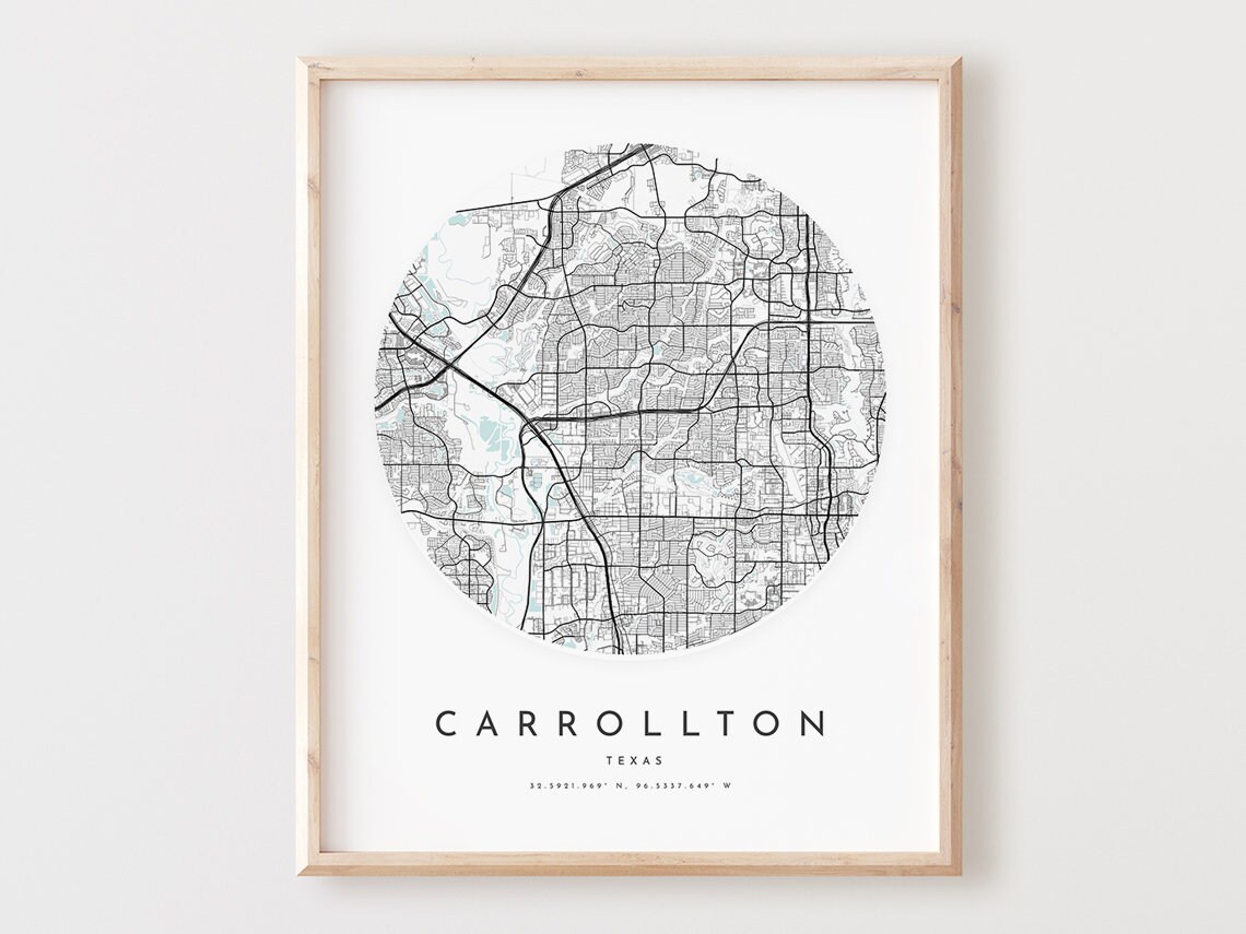 Carrollton Texas Map Print Modern City Street Art