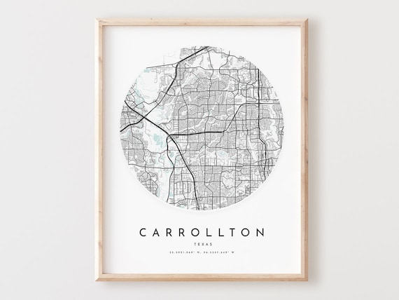 Carrollton Texas Map Print Modern City Street Art
