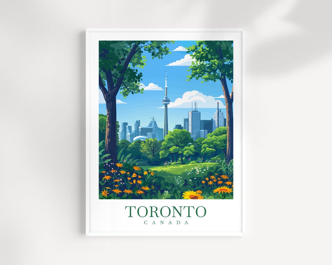 Toronto Canada CN Tower Wildflower Meadow Green Park Art Poster
