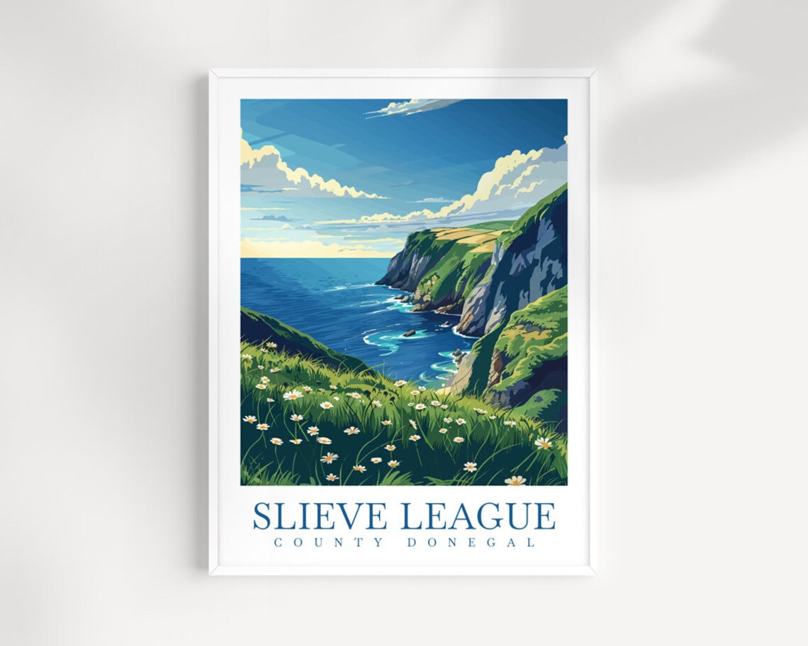 Slieve League County Donegal Wildflower Cliff Coast Travel Poster