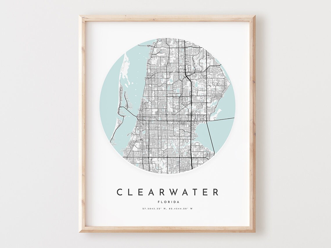 Clearwater Florida Minimalist Coastal City Street Map Poster