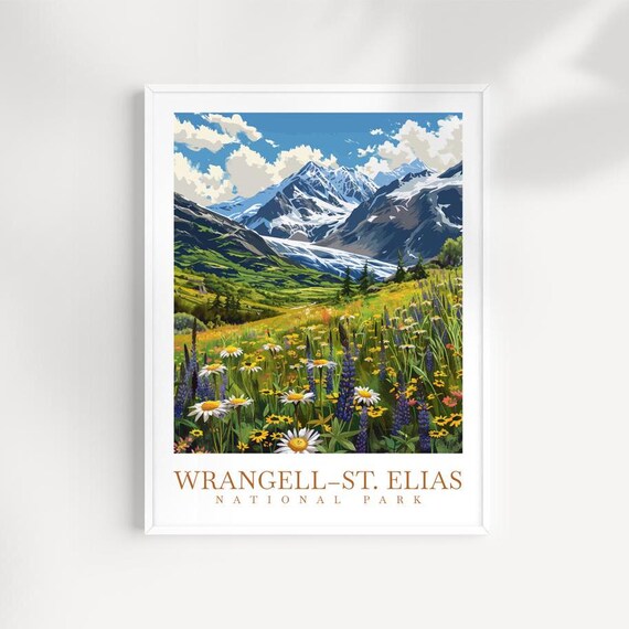 Wrangell St Elias National Park Wildflower Meadow And Glacier Poster