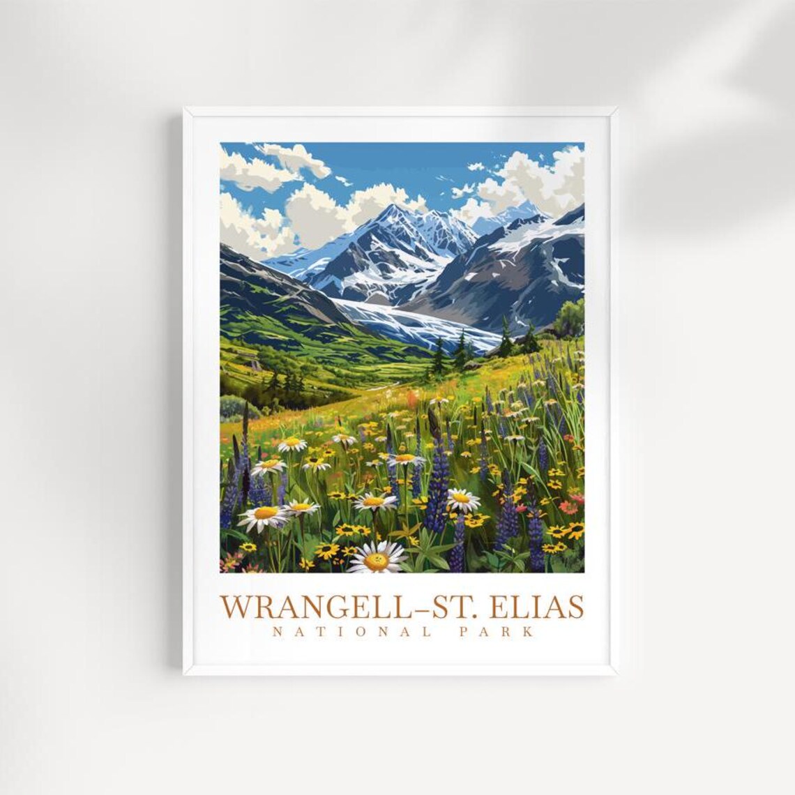 Wrangell St Elias National Park Wildflower Meadow And Glacier Poster