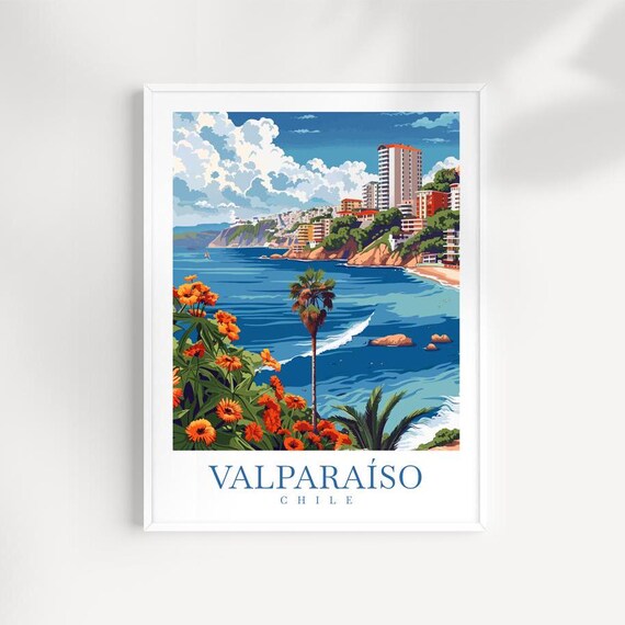 Valparaiso Chile Coastal Cliffs Poster With Beach Palms And Blooms