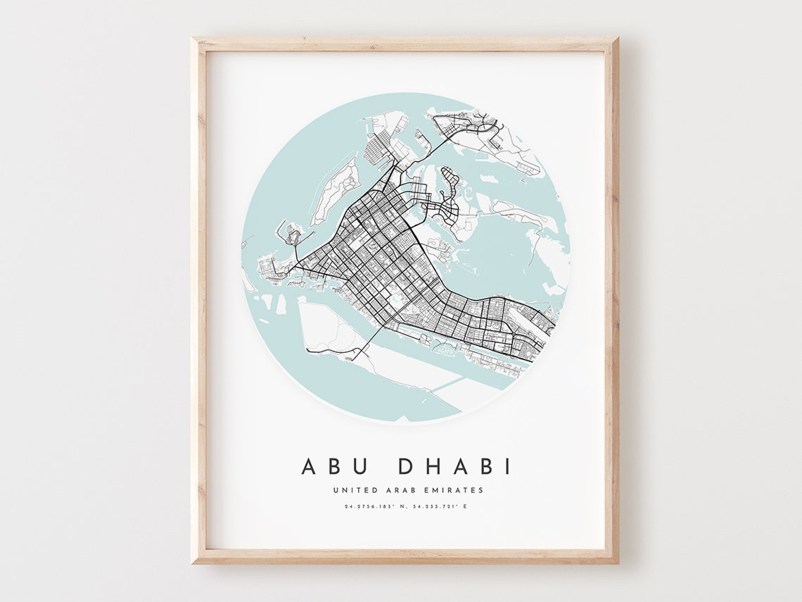 Abu Dhabi United Arab Emirates Circular City Street Map Poster
