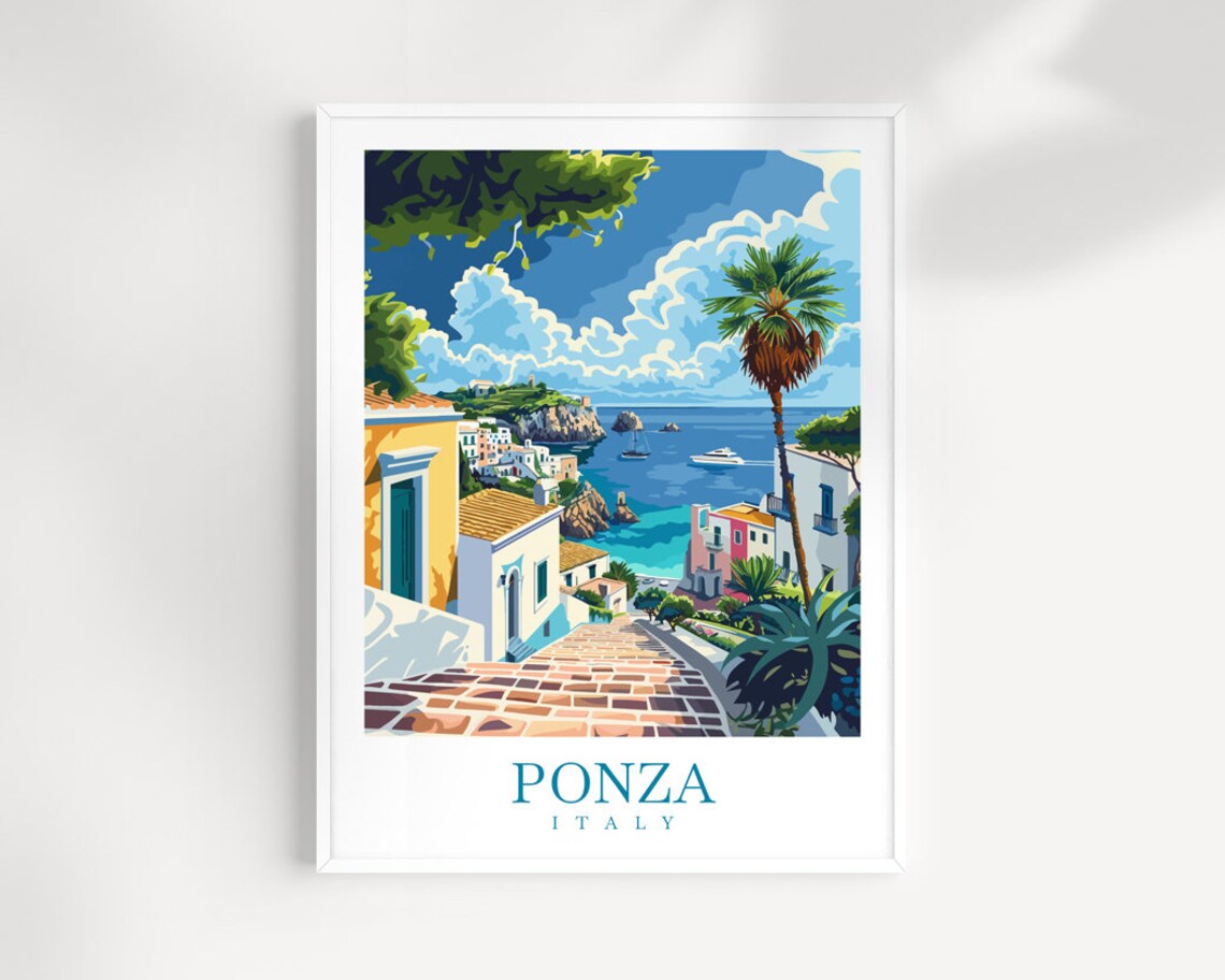 Ponza Italy Harbour Steps and Pastel Seaside Houses Art Print