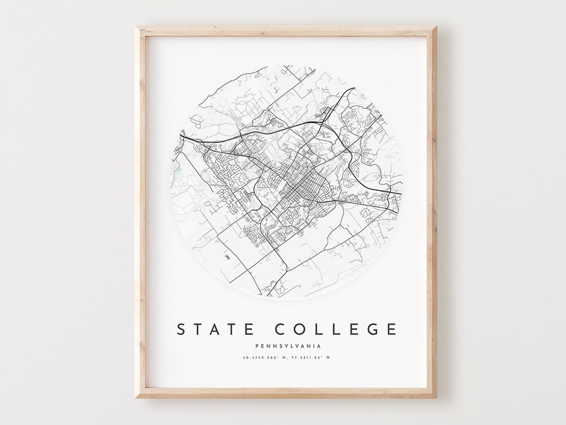 State College Pa Map Art Print Minimalist City Street