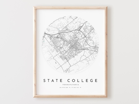 State College Pa Map Art Print Minimalist City Street