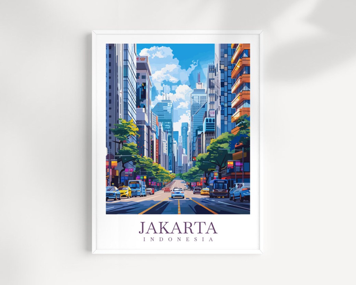 Jakarta Indonesia Busy Avenue Skyscrapers Modern City Street Poster