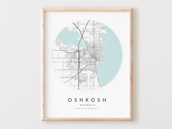 Oshkosh Wisconsin Map Print Minimalist City Wall Art