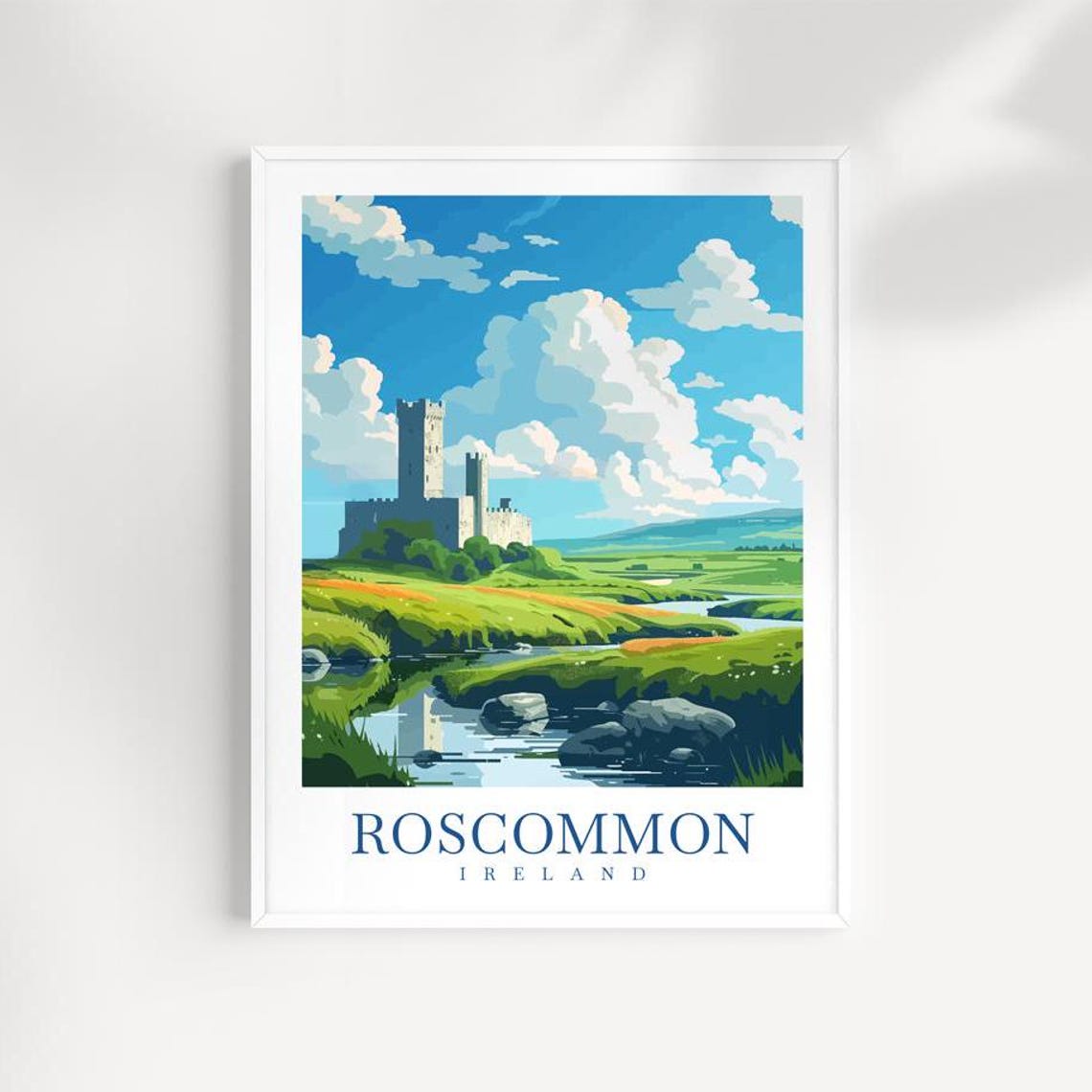 County Roscommon Ireland Castle Riverside Travel Illustration Poster