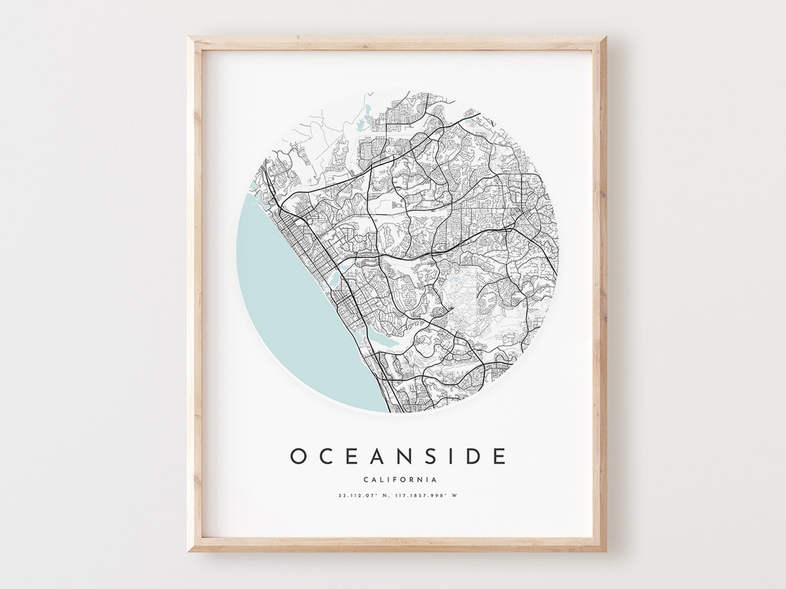 Oceanside California City Street Map Coastal Beach View Poster