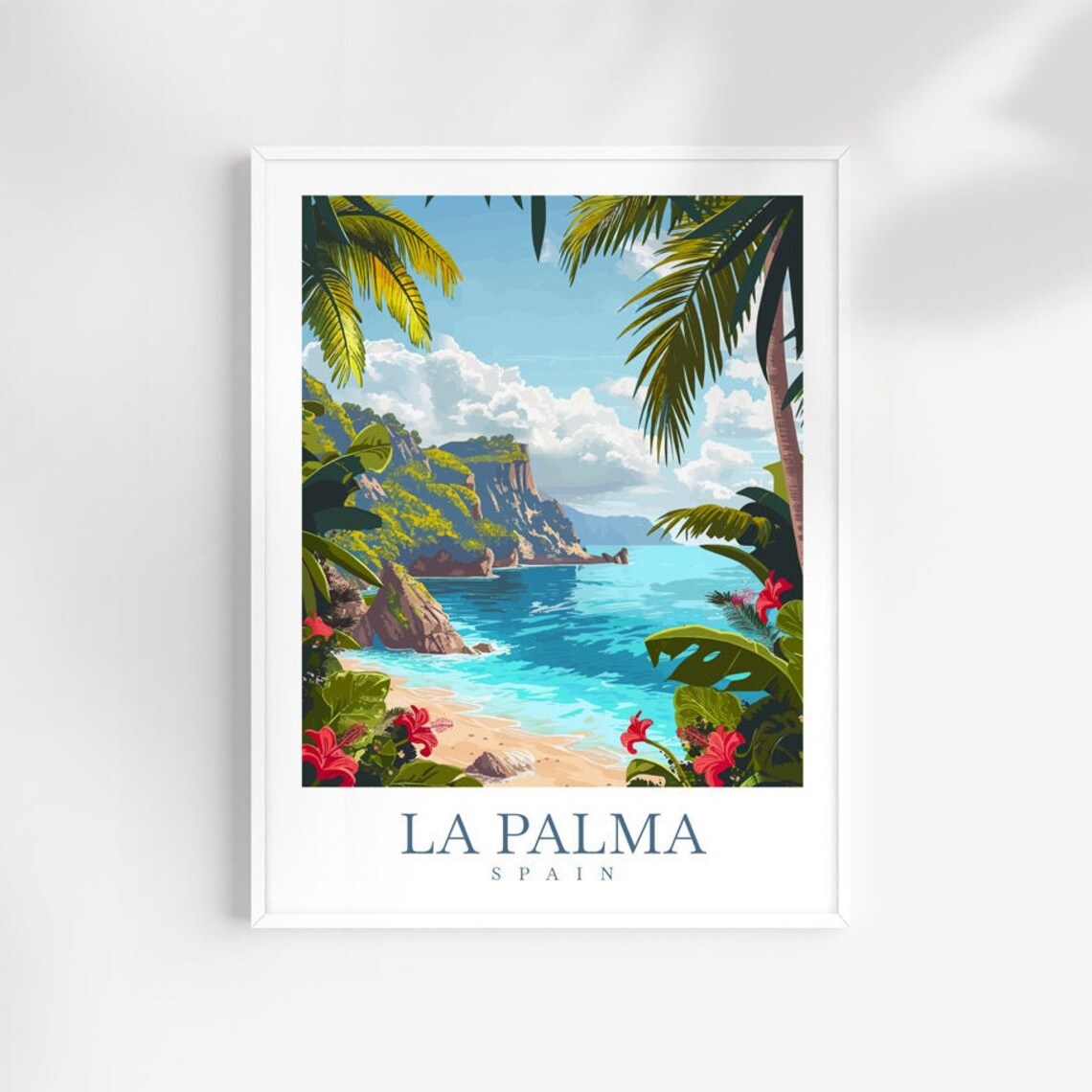 La Palma Spain Tropical Cove Palms Cliffs Canary Islands Travel Poster