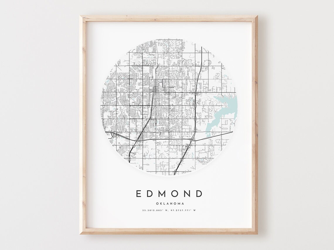 Edmond Oklahoma Map Print Minimalist City Street Art
