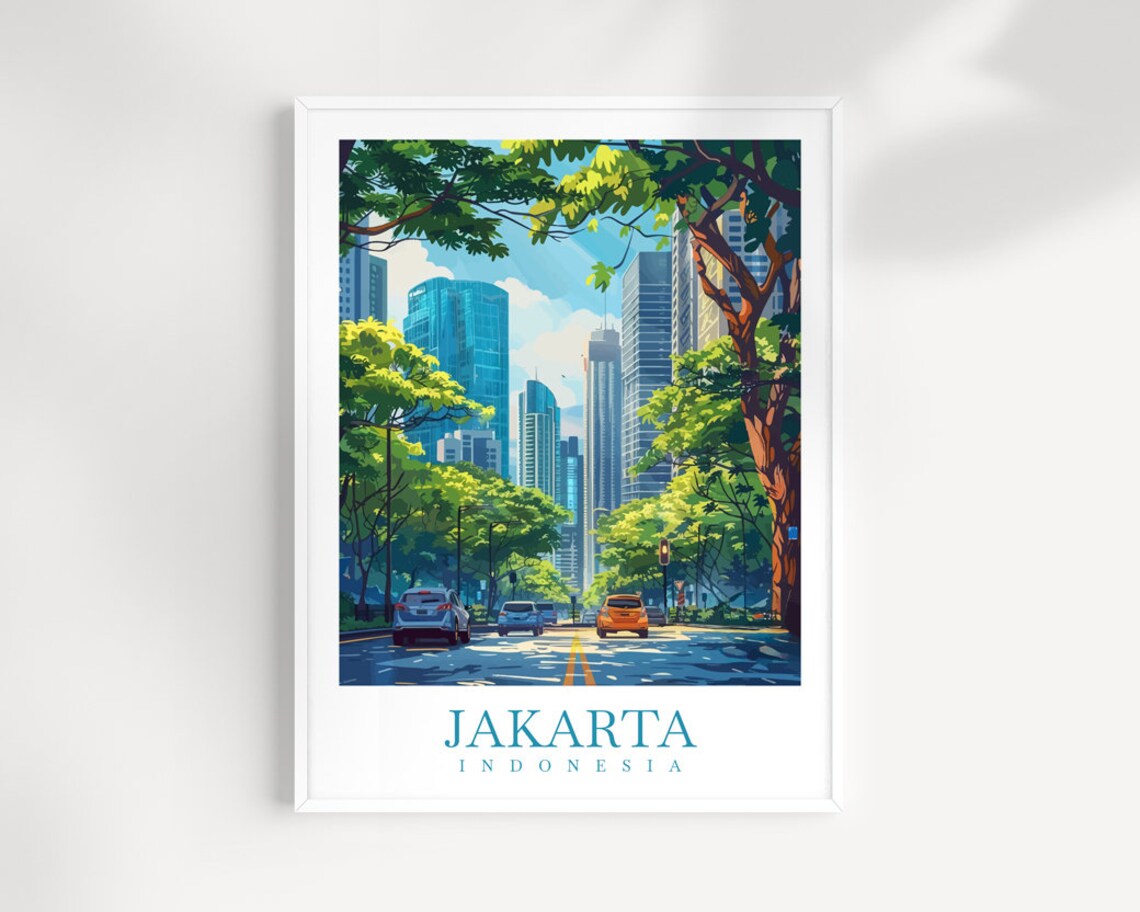 Jakarta Indonesia Tree Lined Avenue Skyline Cityscape Poster