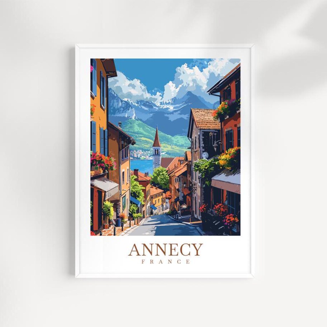 Annecy France Old Town Street Lake Mountains Shutters Vintage Travel Print