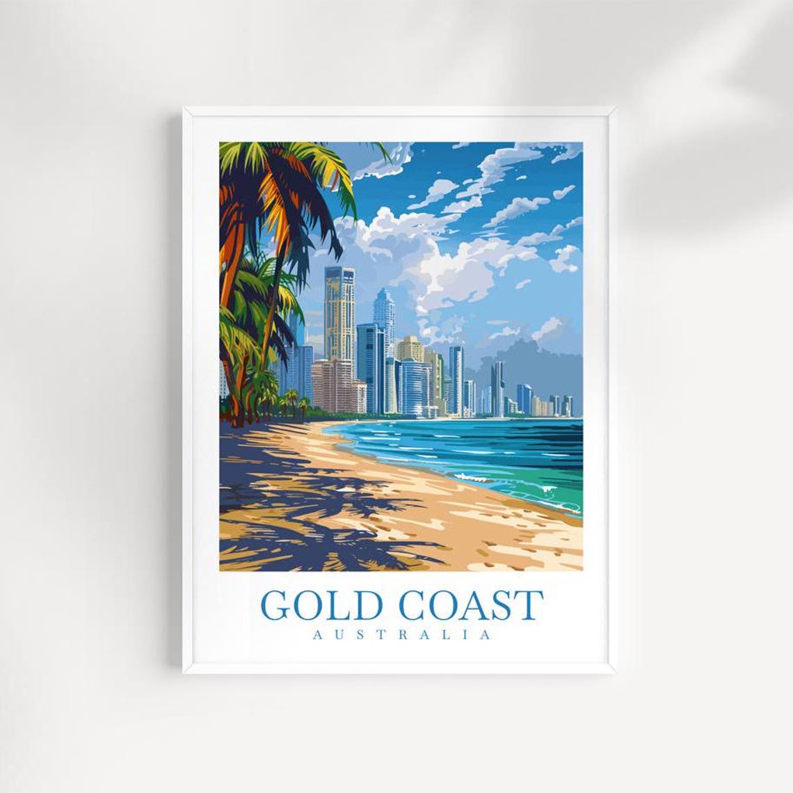 Gold Coast Australia Beach With Skyline Palms And Turquoise Sea Poster