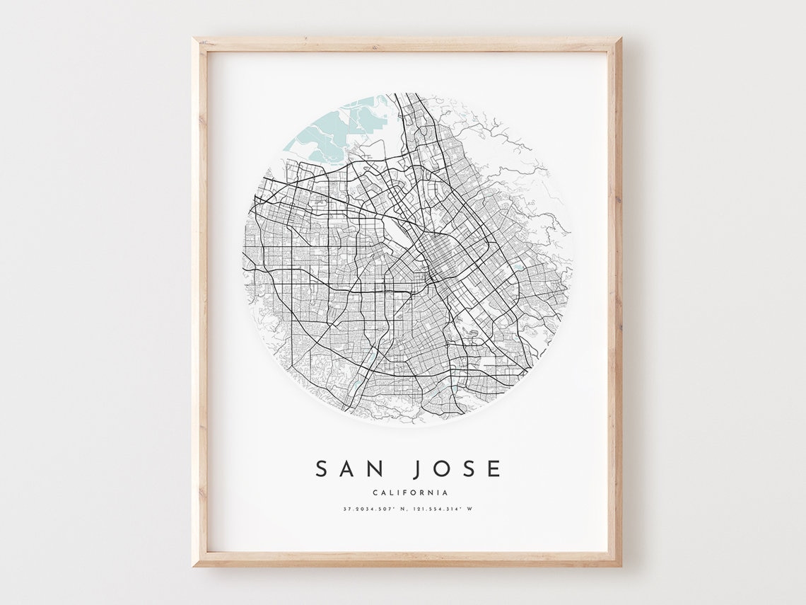 San Jose California Modern Minimalist City Map Street Art Print