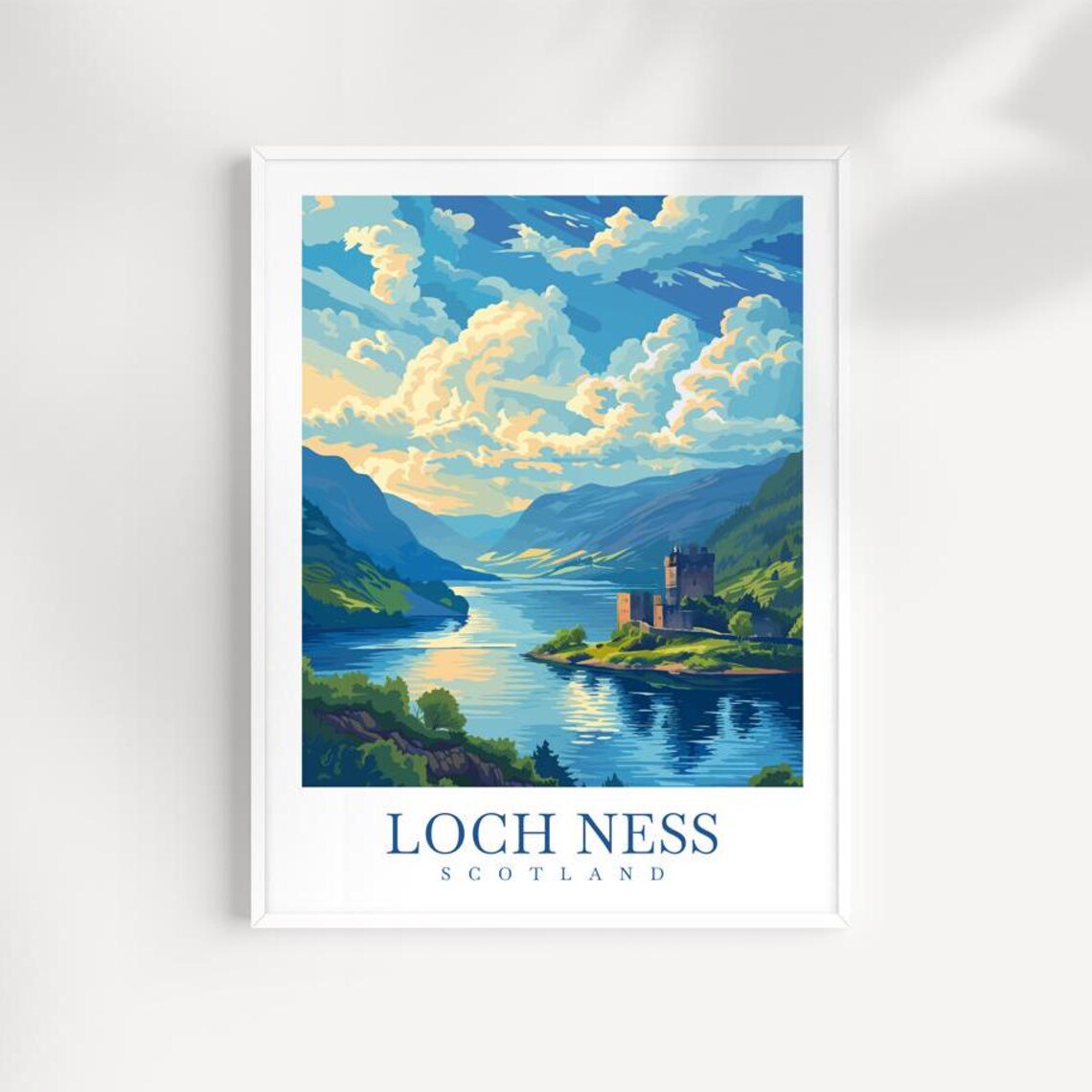 Loch Ness Scotland Castle Lake Mountain Vintage Travel Poster