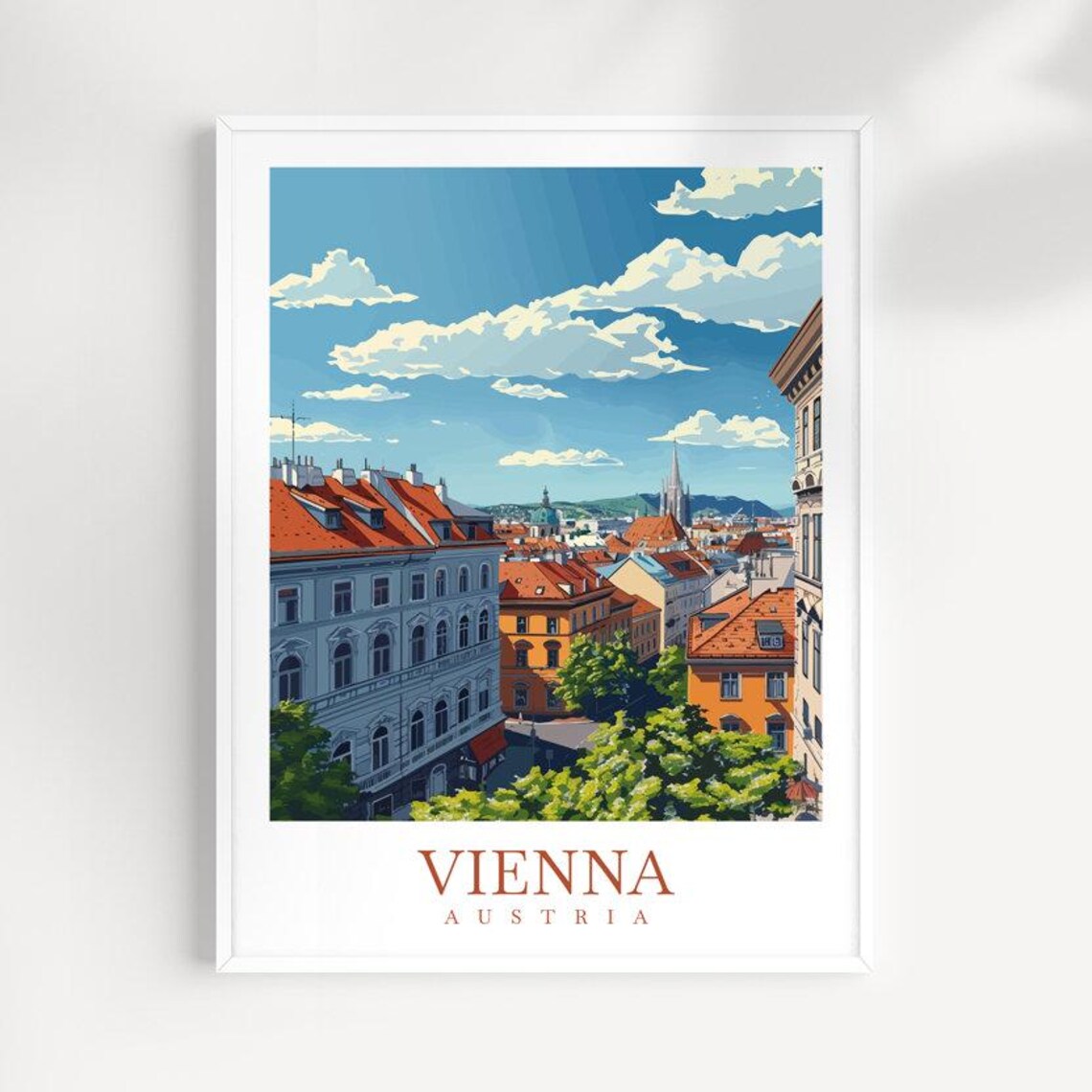 Vienna Austria Old Town Rooftops Church Spire Skyline Travel Poster