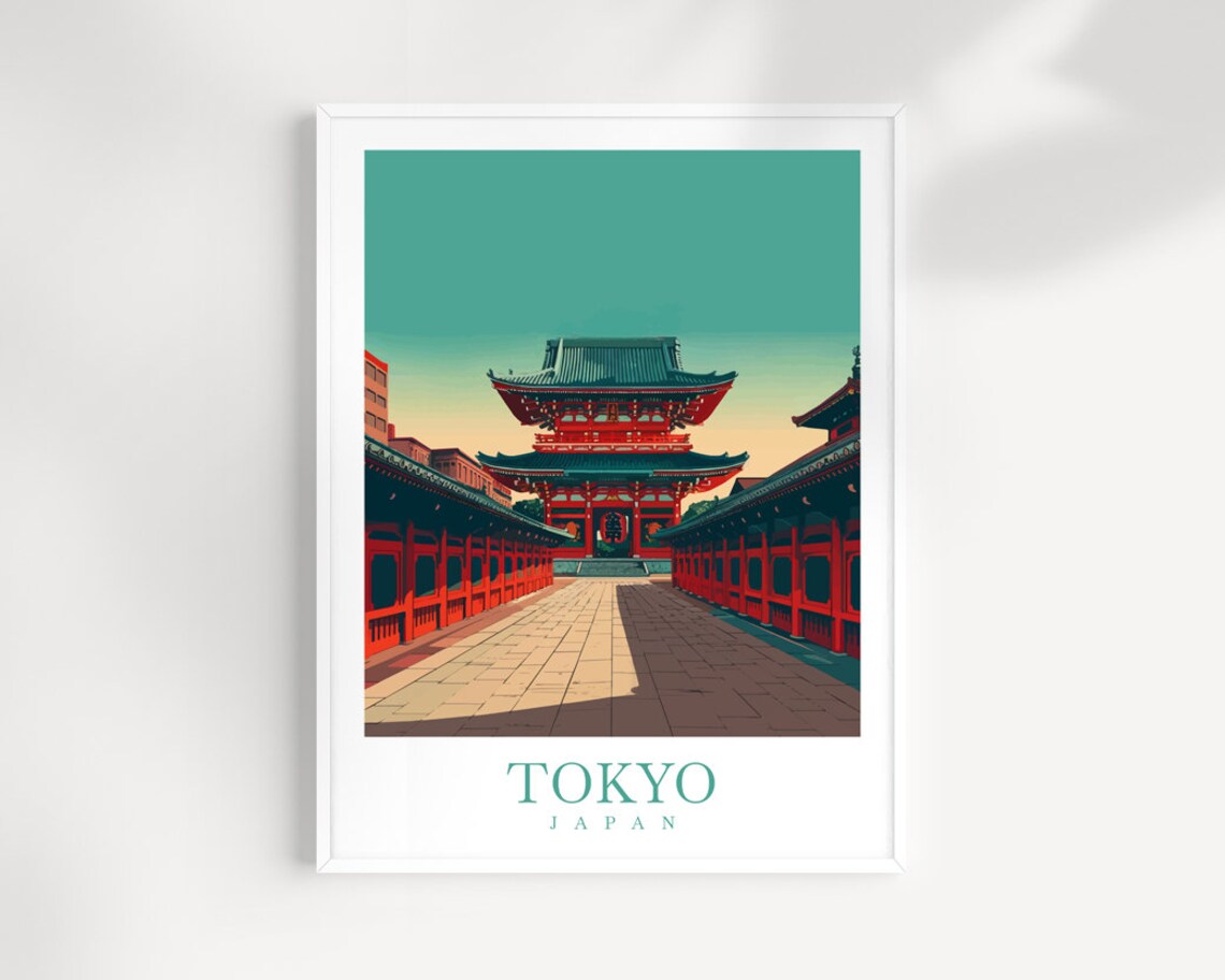 Tokyo Japan Red Temple Gate Poster With Grand Symmetrical Walkway