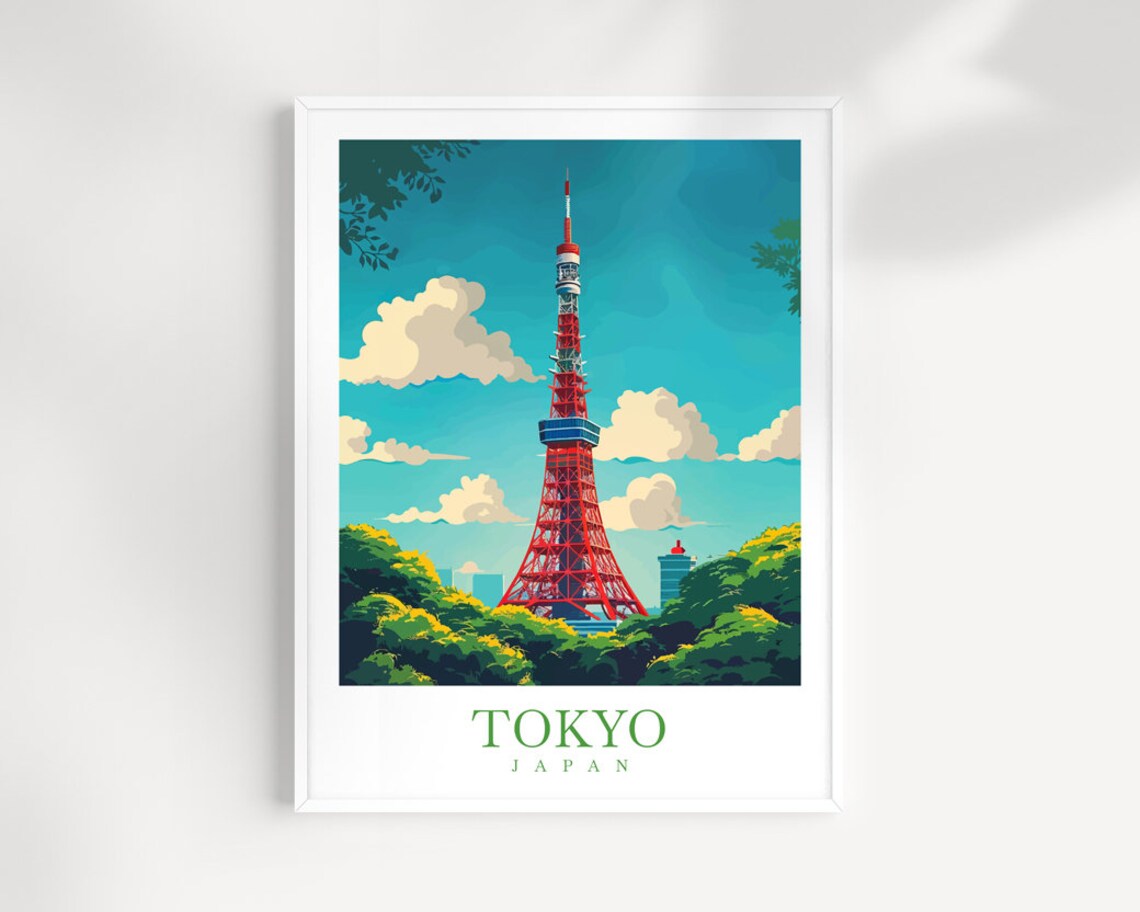 Tokyo Japan Tokyo Tower Red Lattice Tower Park Trees Travel Poster