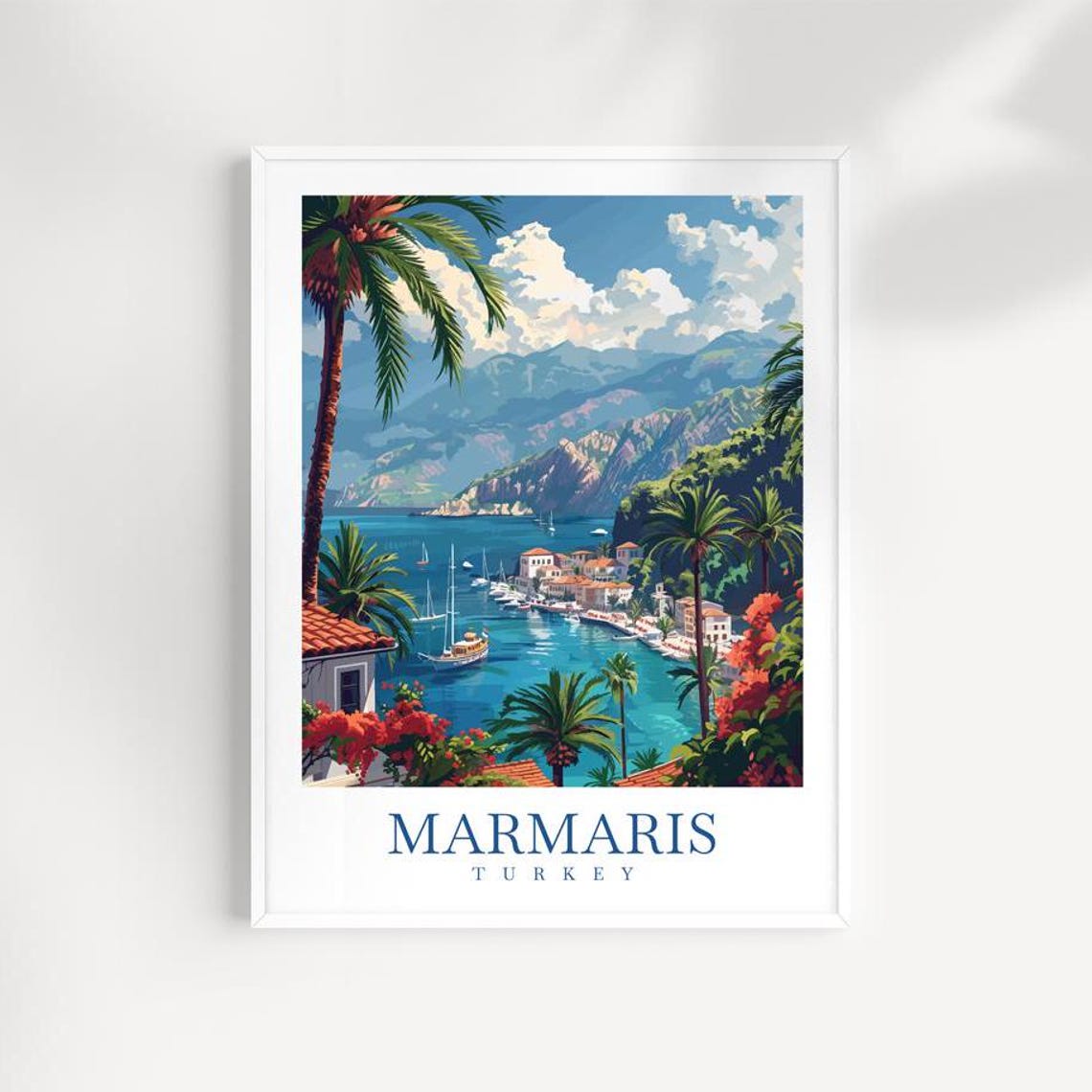 Marmaris Turkey Harbor Sailboats Palm Trees Vintage Travel Poster