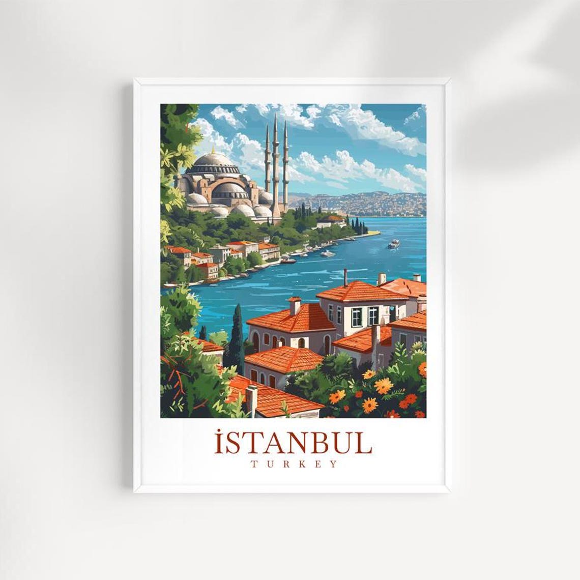 Istanbul Turkey Historic Mosque Waterfront Red Roofs Art Poster