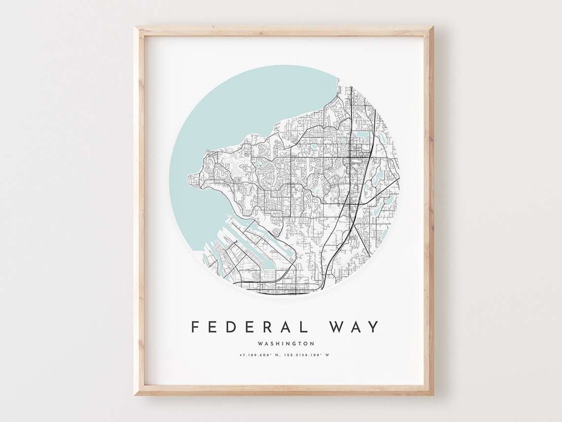Federal Way Washington Modern Minimalist City Map Street Art Print