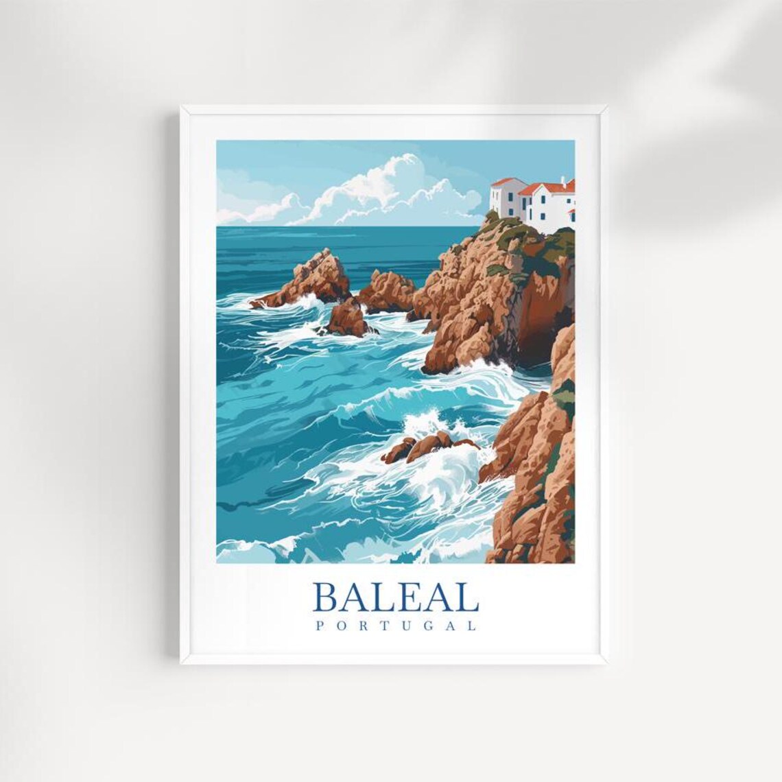 Baleal Portugal Rocky Cliffs Crashing Waves Coastal Travel Poster