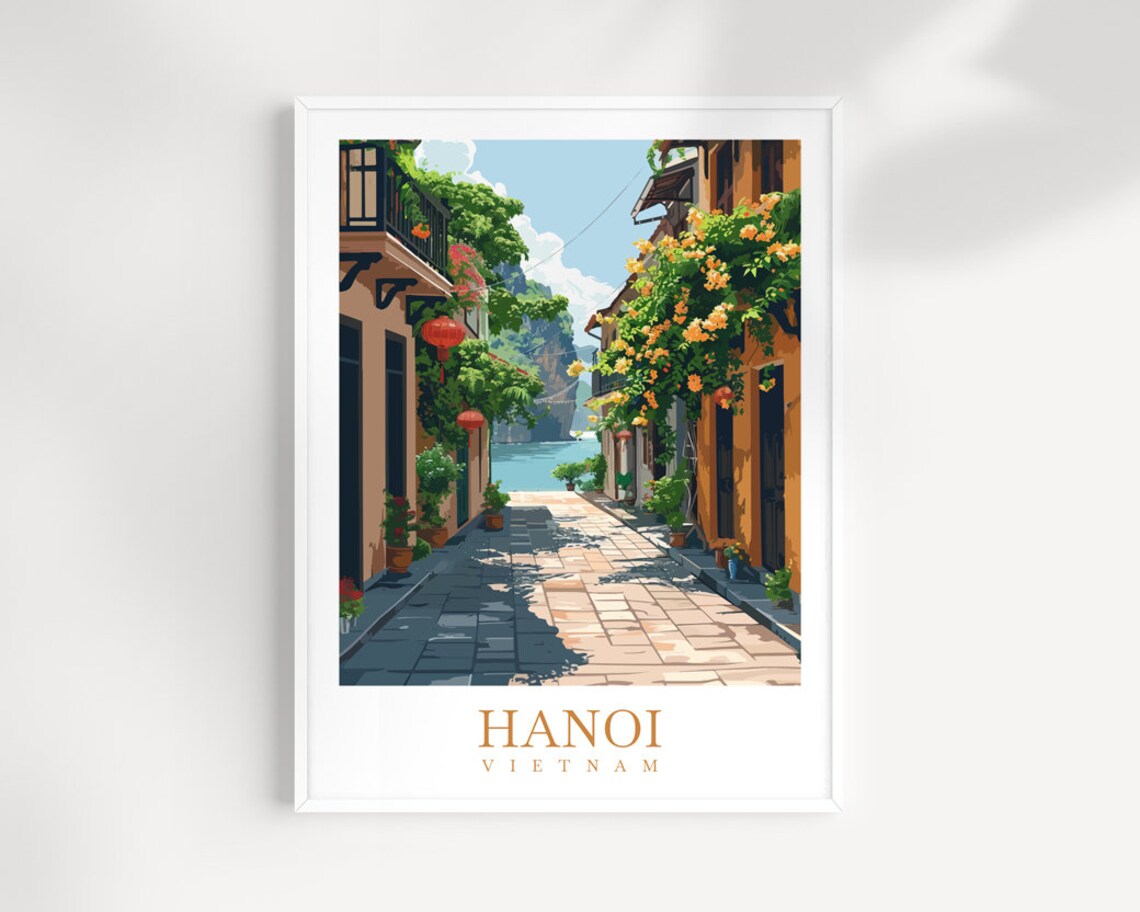 Hanoi Vietnam Charming Old Street Poster With Lanterns And Flowers