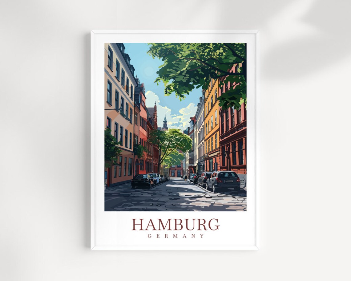 Hamburg Germany Vintage Sunny Old Town Street Travel Art Poster