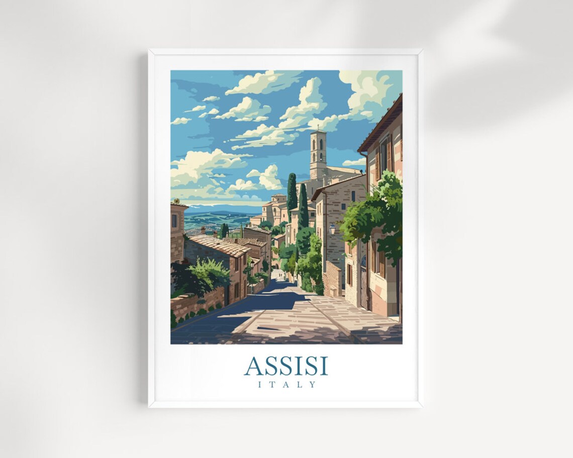 Assisi Italy Umbrian Hilltown Church Tower Stone Street Poster