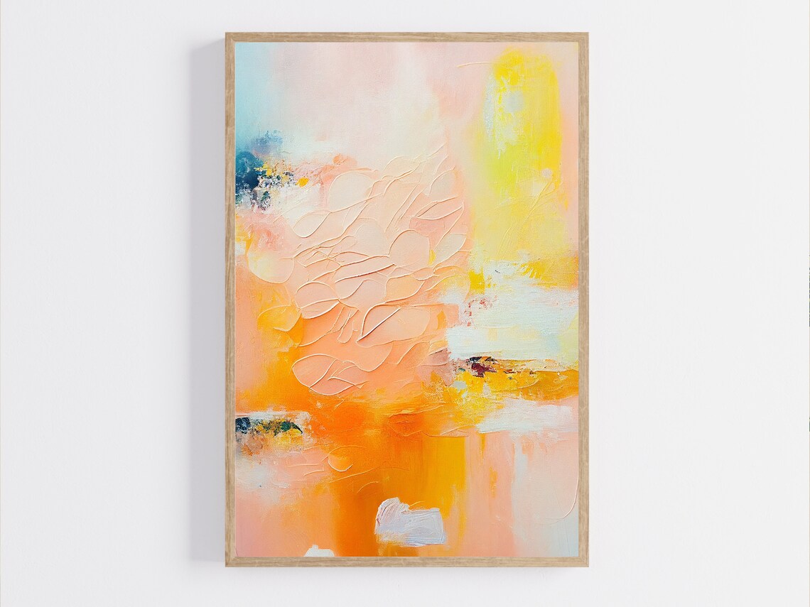 Peach Orange Textured Impasto Floral Relief Abstract Art Poster - Image 4
