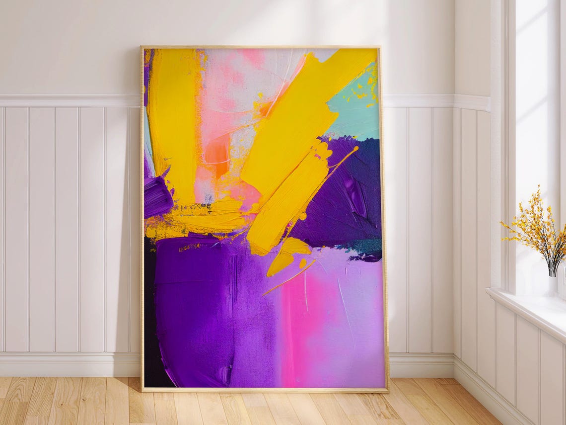 Royal Purple Gold Diagonal Brushstroke Abstract Expressionism Poster - Image 2