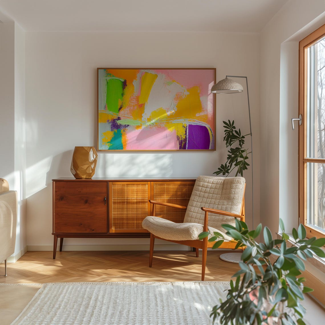 Lime Green Coral Yellow Brushstroke Vibrant Abstract Painting Poster - Image 2