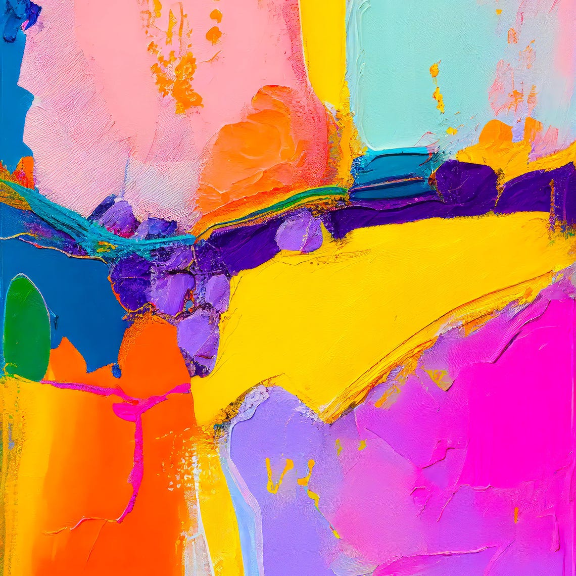 Bold Yellow Abstract Diagonal Brushstrokes Pink Purple Modern Wall Art - Image 3