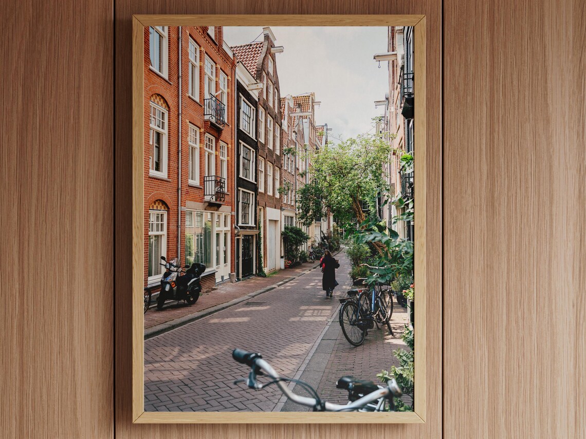 Amsterdam Brick Street Bicycles Canal Houses Dutch Photo Print