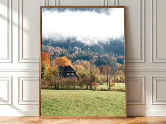 Lunz Am See Autumn Print Misty Austrian House Rustic Travel Photography