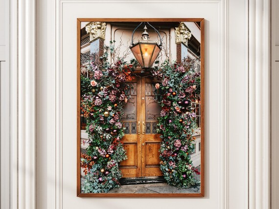 Christmas Doorway With Lantern And Festive Floral Garland Poster